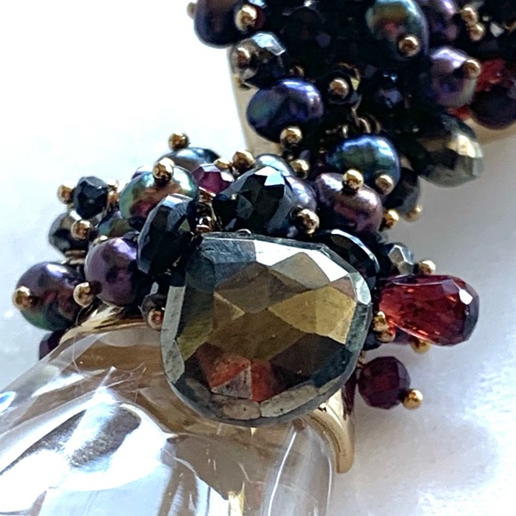 Alexis Bittar Coveteur Huge Hand Lucite pearls Gemstones One Statement Earring - Picture 5 of 16